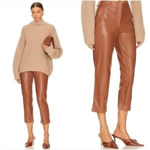 Comanndo Faux Leather High Rise Crop Trousers Size Small Straight Leg Brown Luxe